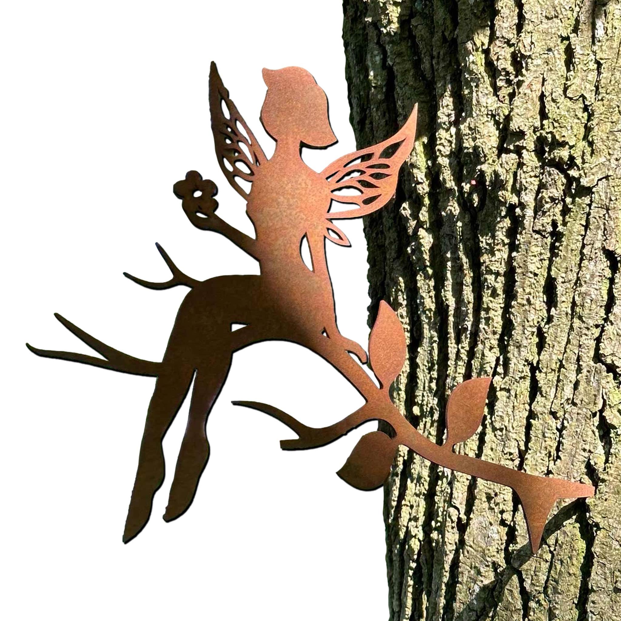 Rustic Fairy for Outdoors. Tree Stake for Your Garden. Genuine Corten Steel Garden Stake for Every Season (Sitting Fairy).