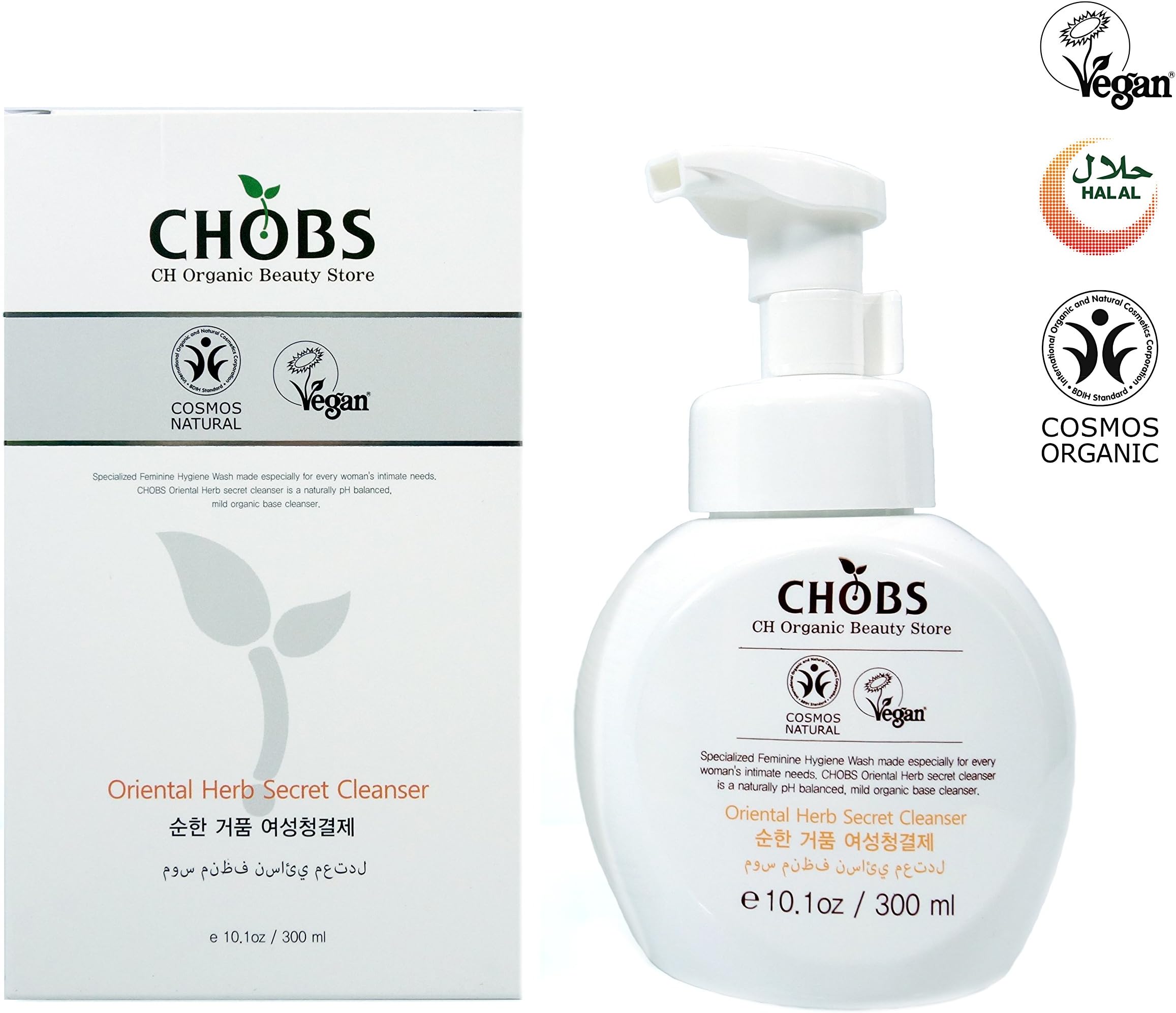 CHOBS Oriental Herb Secret Feminine Cleanser 10.1 fl. oz, Organic Skin Care | FDA Approved | BDIH COSMOS Organic Certified | Vegan Certified | HALAL ESMA Certified