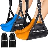 BASIC CONCEPTS Airplane Adjustable Foot Hammock (2 Pack), Perfect or Office Footrest to Relax Your Feet (Memory Foam) - for Travel Accessories, Desk Hammock, Comfy Hanger