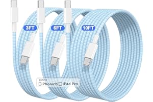 Cabepow for iPhone 15 Charger Cord 3/6/10ft 3Pack,Long Braided USB C to USB C Fast Charging Cable for iPhone 15/Por Max/Por/Plus,MacBook Air/Pro,iPad Pro 12.9/11,Samsung Galaxy S23/S22-Blue