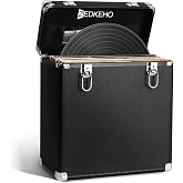 ZEDKEHO Vinyl Record Storage Box with Lock, Holds 35+ LP Albums | Reinforced Record Storage with Dust &amp; Moisture Protection for 7/10/12 Inch Vinyl Records, Portable Organizer for Collectors