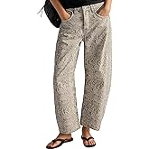 1901 SOCIETY Womens Barrel Jeans Baggy Mid-Low Rise Jeans Y2k Floral Printed Denim Leopard Pants Ankle Boyfriend Denim Pants