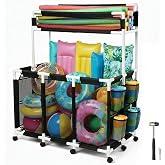 Yescom 270 Gallon Pool Float Storage Cart with Top Rack | Outdoor Toy Organizer for Rafts, Noodles, Floats, 52" x 33" x 67", Double Tiers, PVC Frame, 10 Wheels, Rolling Bin for Patio