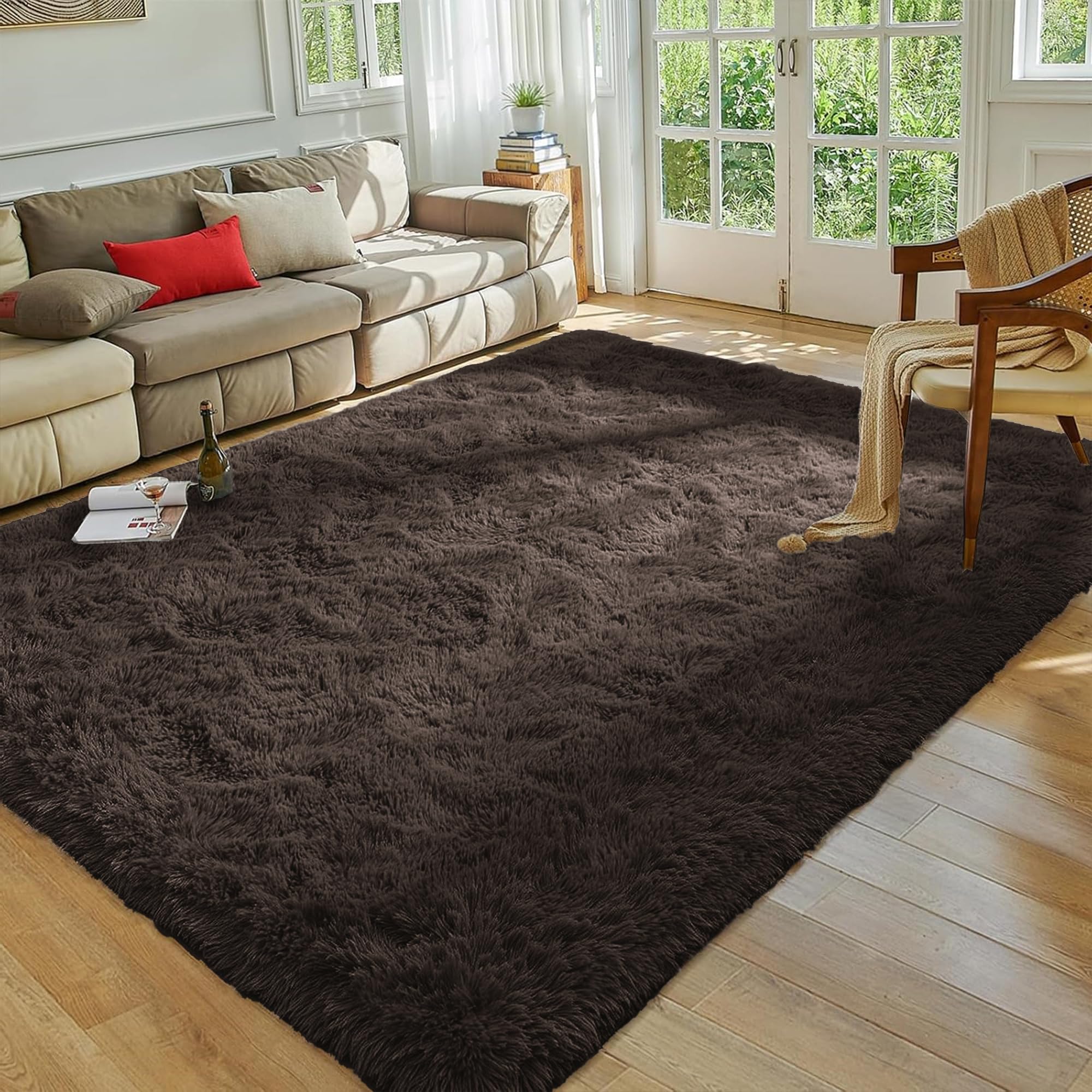 MOONLIGHT20015 Rugs Living Room 120 x 170 cm – Fluffy Shaggy Brown Area Rugs for Bedroom – Modern Super Soft Plush Carpet Non-Slip Non Shedding Easy To Clean Rug
