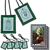 Scapulars Catholic,3 Pack Green Scapular Of Immaculate Heart of Mary Green, Escapularios Catolicos Scapular Catholic Religious Gift For Women,Catholic Blessed Saint Benedict Prayer Card