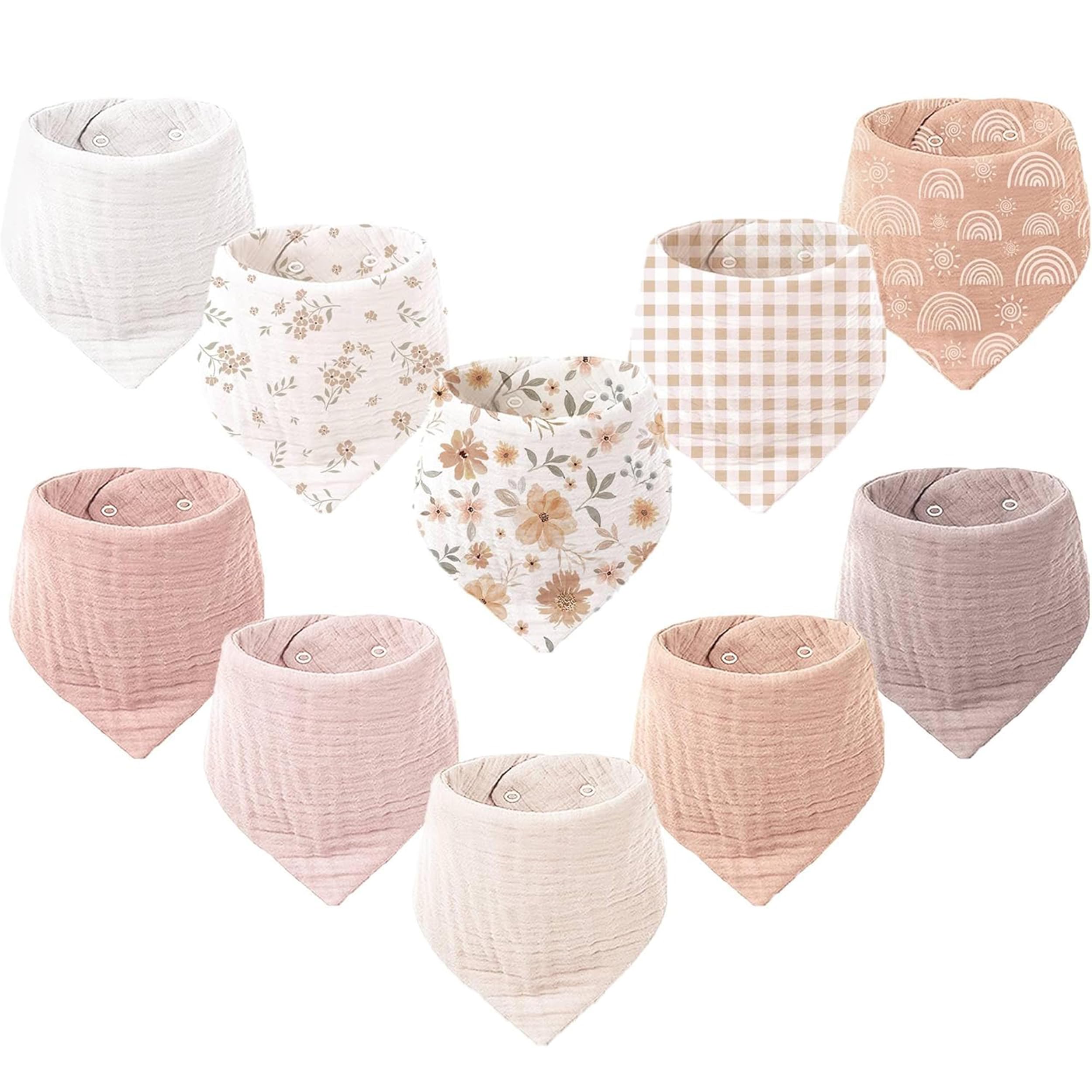 Konssy 10 Pack Baby Muslin Bandana Bibs for Drooling and Teething