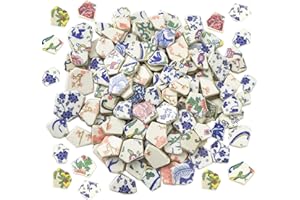 Lanyani Broken Ceramic Porcelain Tiles for Mosaic Crafts Glazed Irregular Blue and White China Plate Mosaic Tiles, 11x11 inch