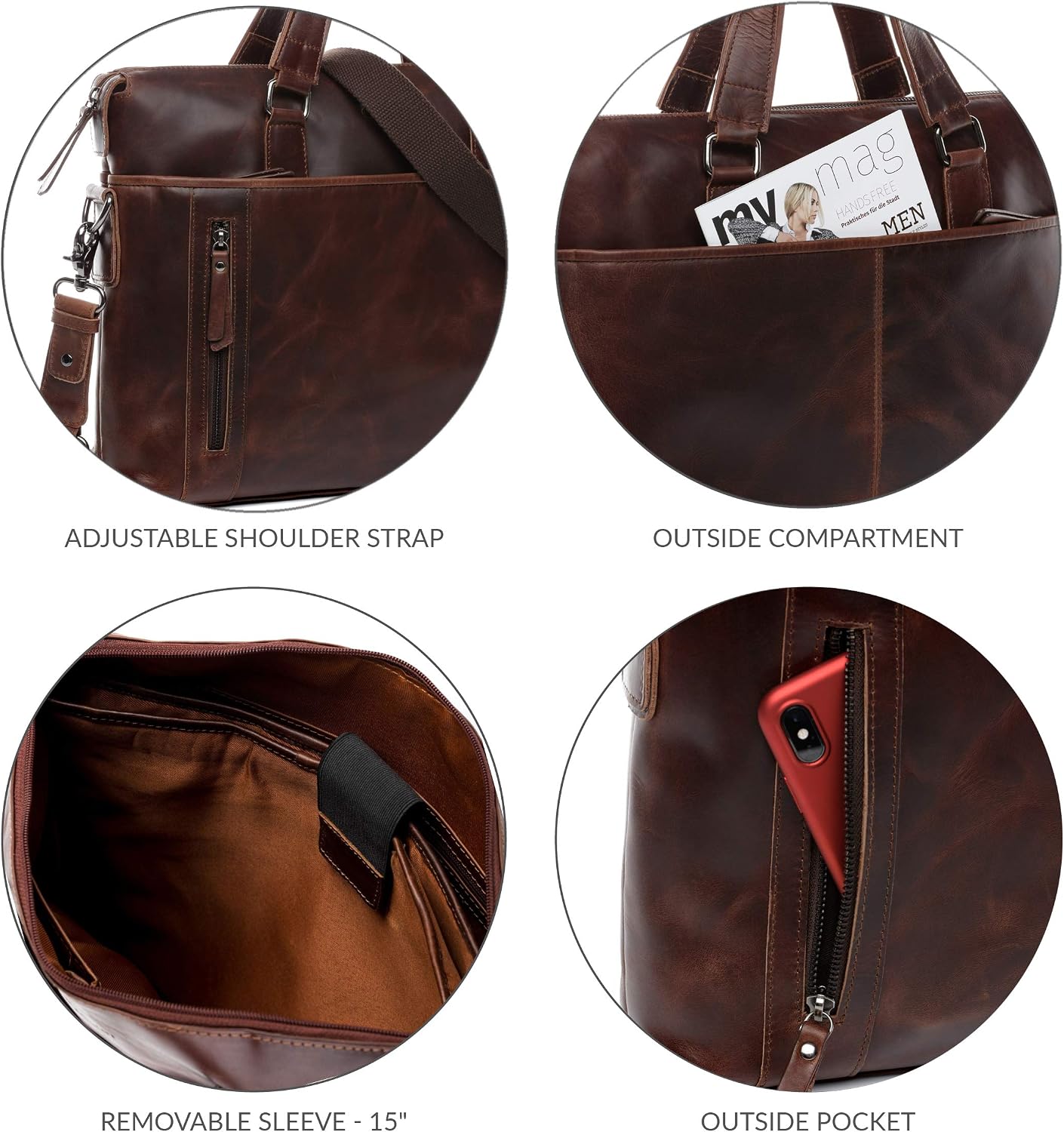 BACCINI Laptop Bag Leandro Large Business Briefcase Real Leather 15,4" Laptop Portable Satchel Leather Bag Men´s Bag Brown - Image 5