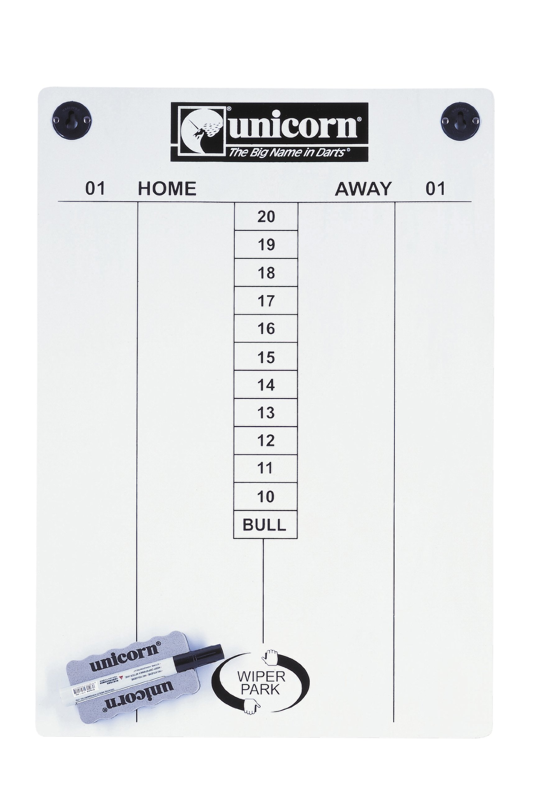 Unicorn Darts Scoreboard | Extra-Large 57 x 40 cm | Wipe Clean | with Marker Pen & Magnetic Wiper Tray | White