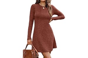 OFEEFAN Fall Dresses for Women 2025 Long Sleeve Crew Neck Sweater Dress