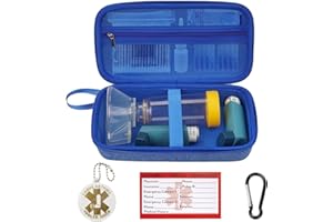 YouKnow Travel Carrying Case for Asthma Inhaler, Inhaler Spacer for Adults and Children, Mask, Inhaler Holder with Asthma Warning Label and Medical Card, with Carabiner (Case Only) (Blue)