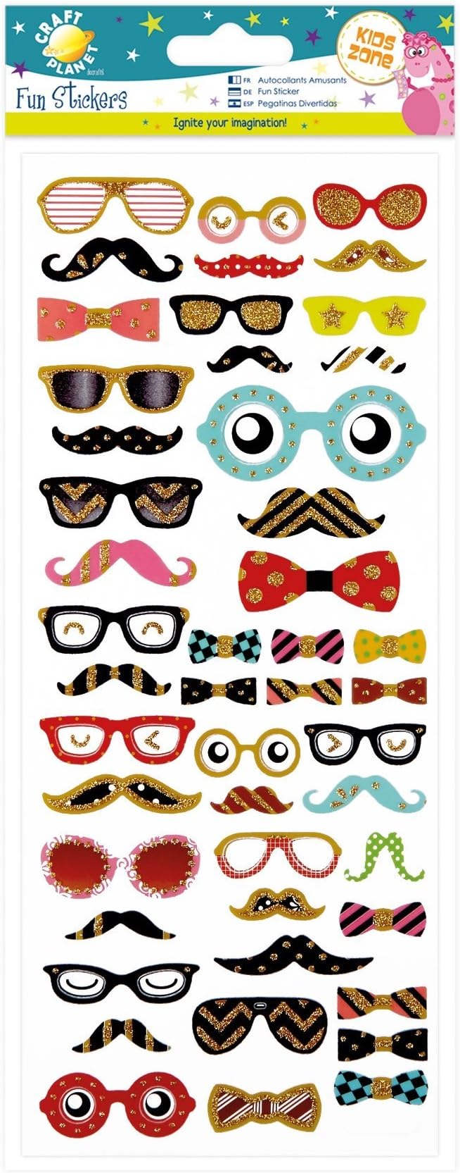 Craft Planet CPT 805266 Stickers, Assorted, Glasses & Moustaches