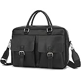 SANFAN PU Leather Laptop Briefcase, Water Repellent, Multi-Functional, Laptop Shoulder Bag For laptop up to 15.6 inch (Black PU)