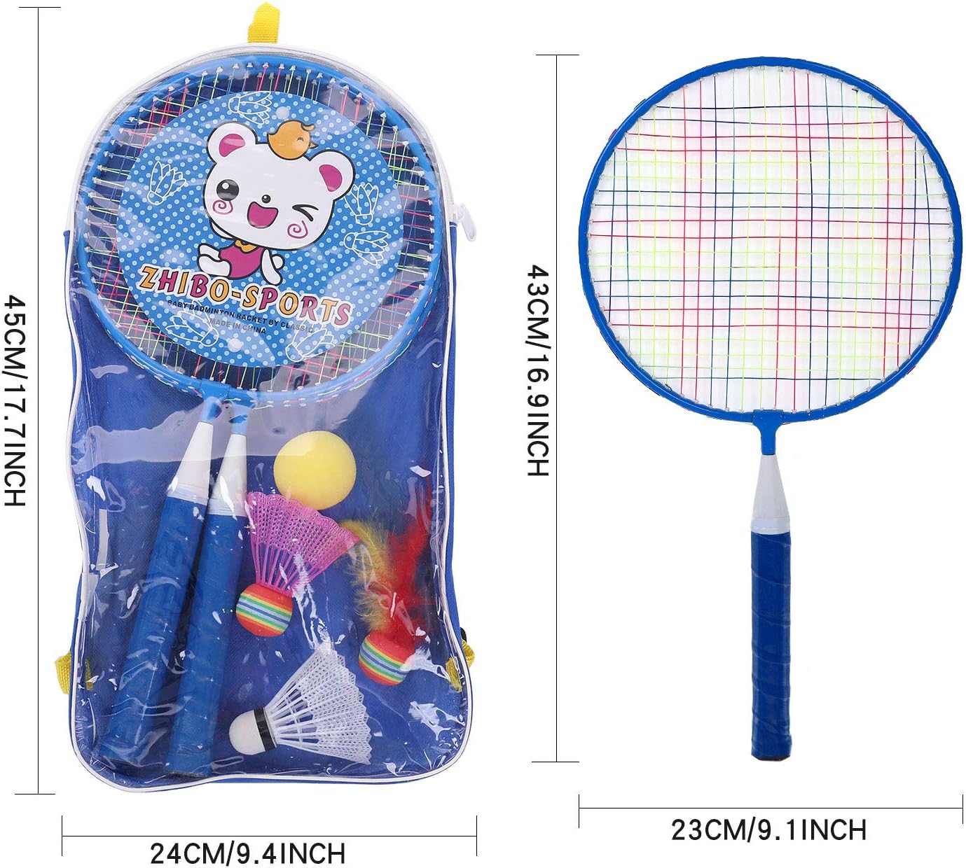 ZZICEN Kids Badminton Set - Toddler Toy Badminton Set for Kids - Includes 2 Kids Badminton Rackets（Blue） : Sports & Outdoors