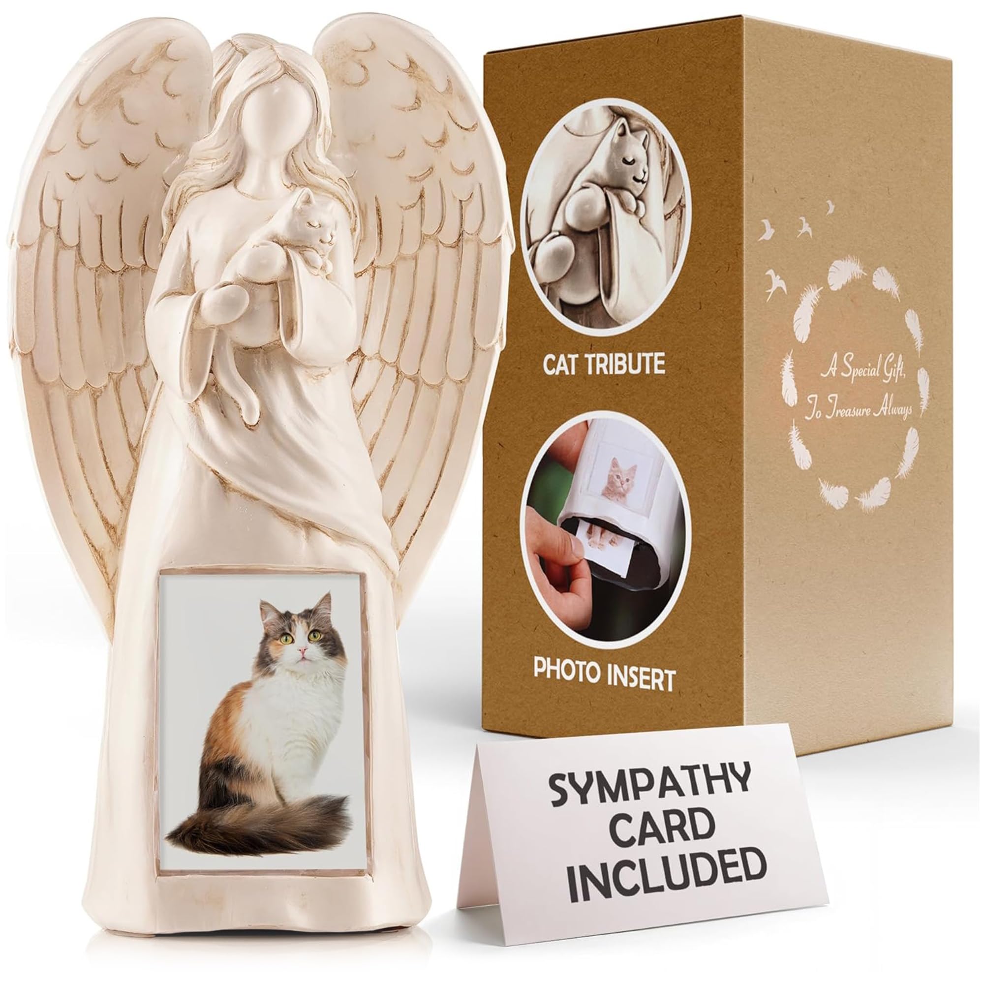 Muldale Cat Memorial Gifts - Pet Memorial Ornament with Photo Holder - 28cm - Pet Loss Bereavement Sympathy Gifts
