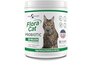 Vital Planet - Flora Cat Probiotic Powder Supplement with 20 Billion Cultures and 10 Diverse Strains High Potency Probiotics for All Cats for Feline Digestive and Immune Support 30 Scoops 3.92 oz
