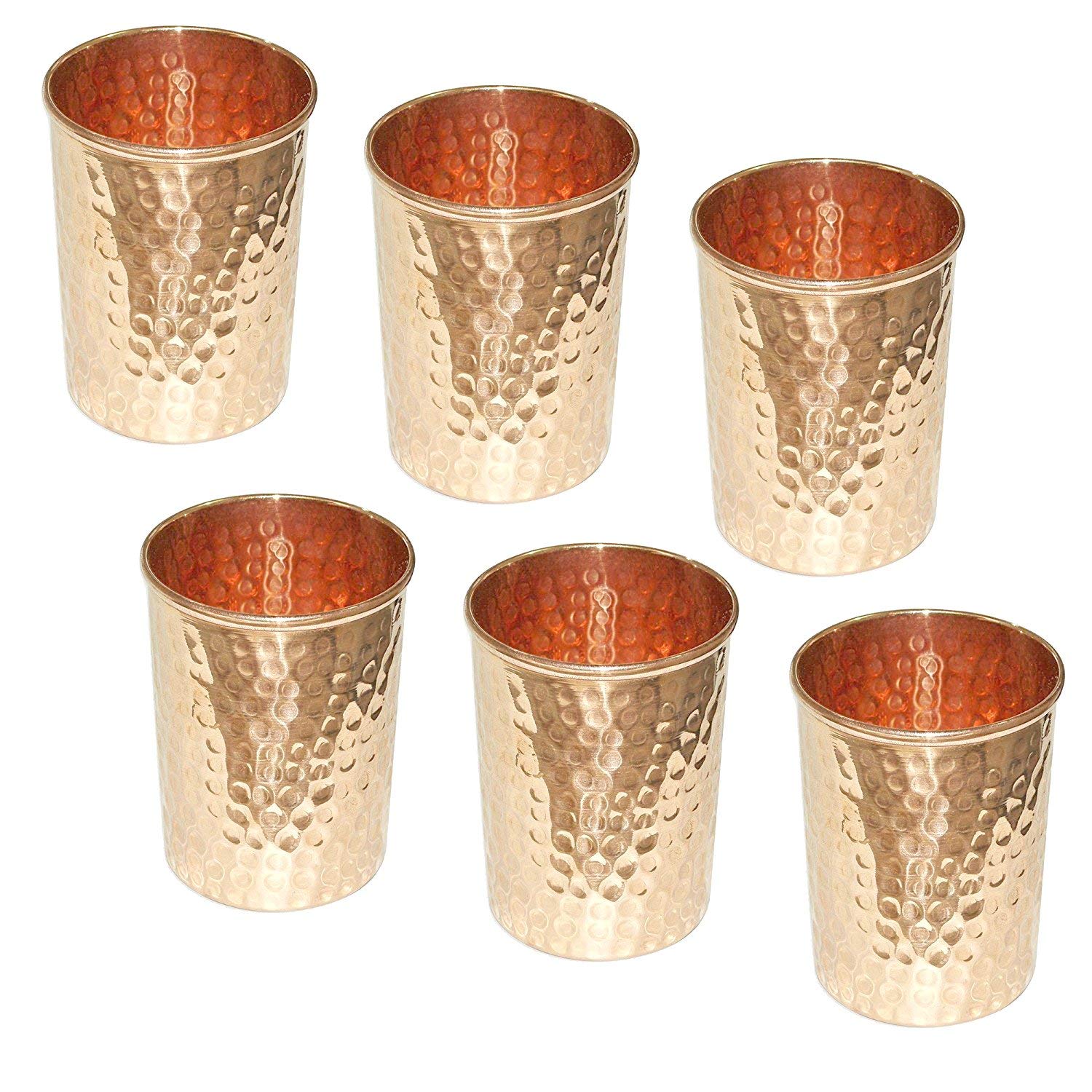 OSNICA Pure Copper Hammered Tumbler for Healing Ayurvedic Product Tableware Accessories, Set of 6, Height 9.5 Cm