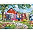 Bits and Pieces – 500 Piece Jigsaw Puzzle for Adults – Plain and Fancy - Geese Farm Quilt Laundry Car Jigsaw Puzzle by Artist John Sloane, Completed Puzzle Size: 18" x 24"