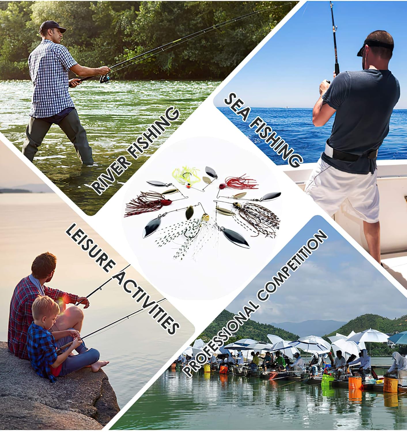 Ali York Fishing Lures for Bass, 5 Pcs Spinner Baits for Bass Fishing, Trout Lures Freshwater Kits, Rooster Tail Fishing Lures, Fishing Bait for Freshwater & Saltwater, Bass Lures : Sports & Outdoors