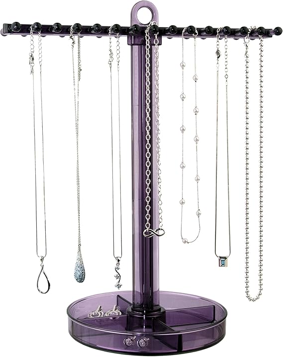 STORi Plastic Necklace Holder with 30 Individual Pegs and Divided Jewelry Tray