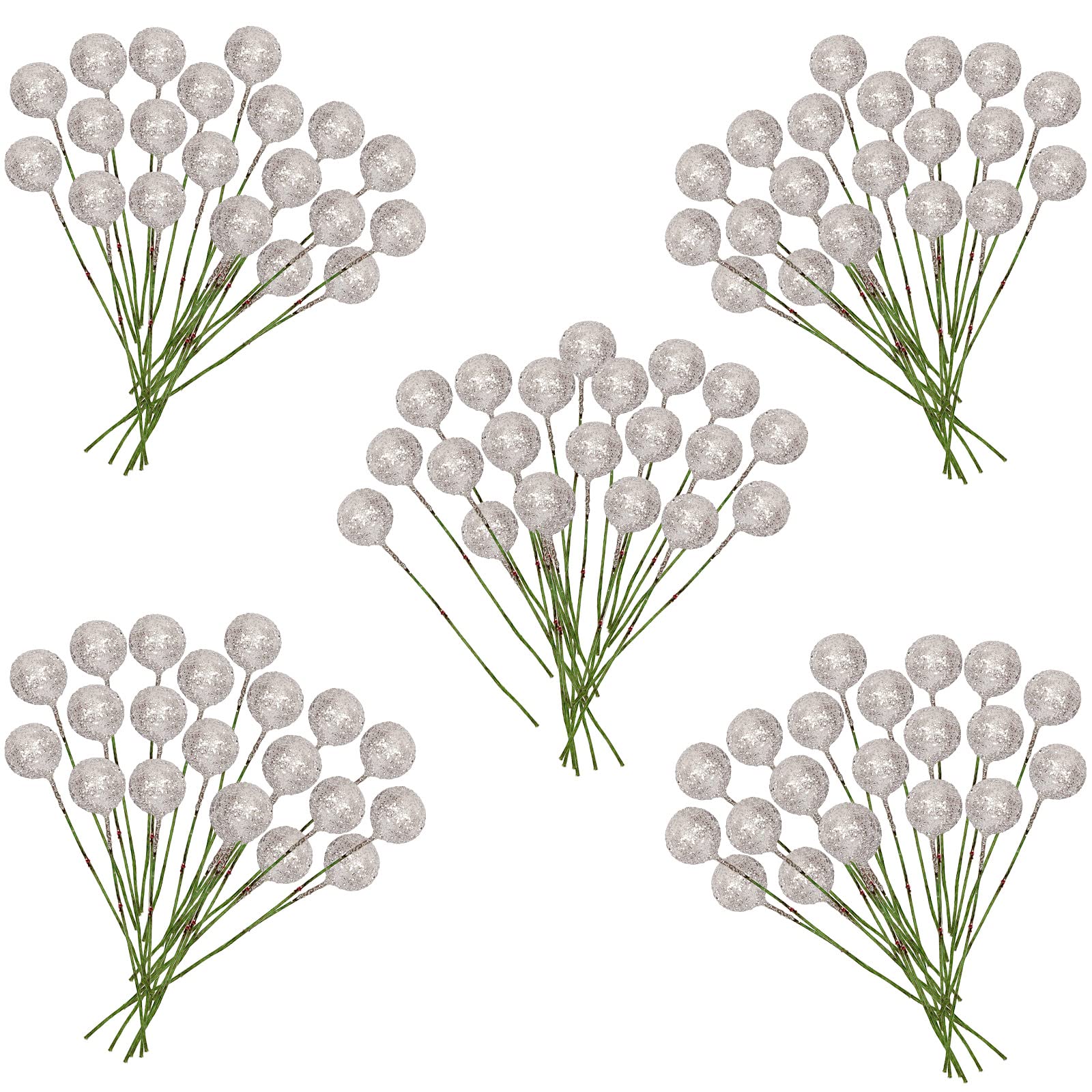 100 Pcs Christmas Holly Berries Artificial Glitter Silver Holly Berries,Christmas Berries Silver Berry Stems for Wreath Decorations Craft Christmas,Xmas Tree,Garland DIY Craft Wire Berries Party Decor