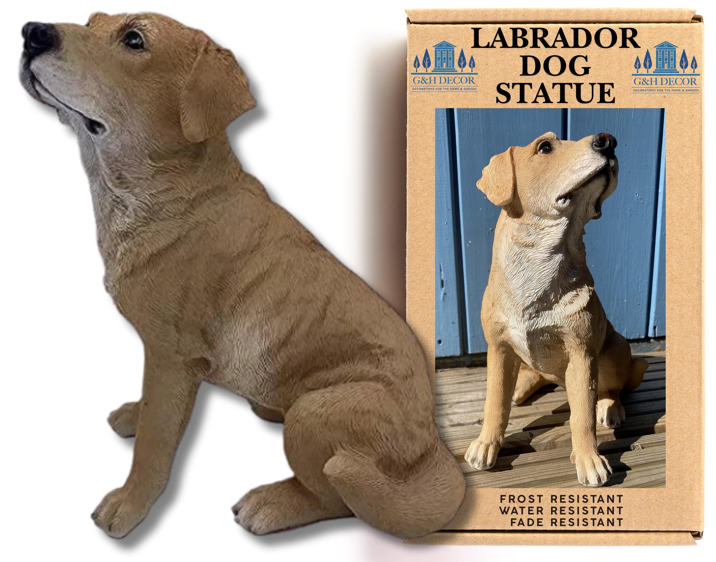 G&H Decor – 23cm Labrador Statue - Hand Painted Garden Ornaments Outdoor - Intricate Detail Suitable for Indoor or Outdoor Use - Weather Resistant Lab Gifts