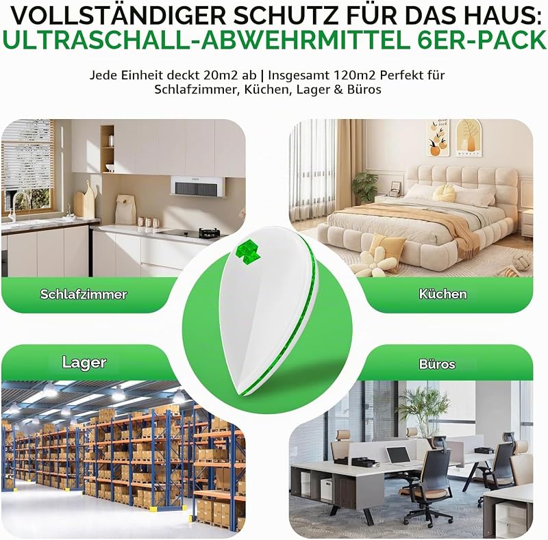 Mückenschutz Ultraschall Schädlingsbekämpfer 6 Stück – Effektiver Mäuseschreck & Elektronisches Insektenschutzmittel mit 3 Modi gegen Mäuse, Ratten, Spinnen – Sicher für Kind & Haustier