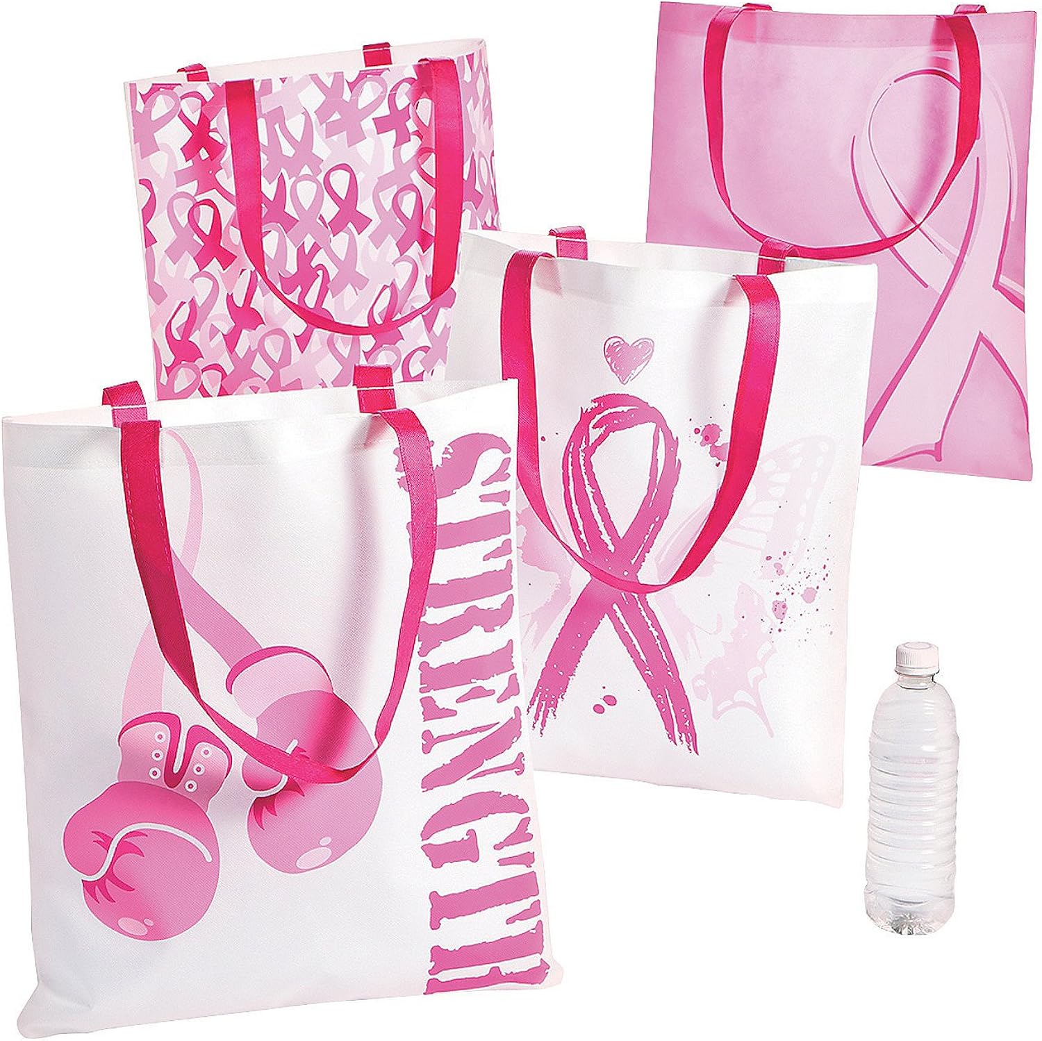 Amazon Com Large Pink Ribbon Reusable Tote Bags Set Of 12 Breast Cancer Awareness Supplies Shoes