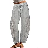 IQSQSQ Women’s Barrel Pants Striped High Rise Wide Leg Baggy Jeans with Drawstring & Pockets for Daily Wear Casual Pants
