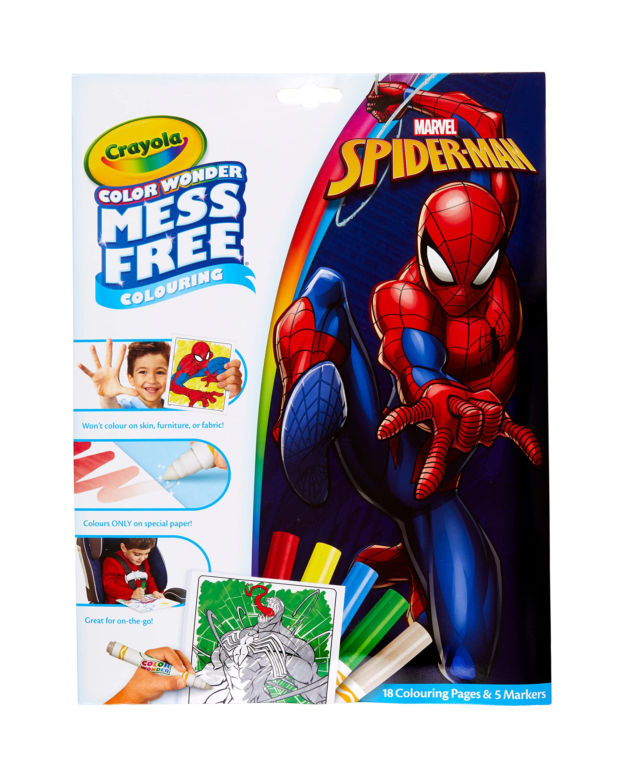 CRAYOLA Color Wonder - Marvel Spider-Man Mess-Free Colouring Book (Includes 18 Colouring Pages & 5 Magic Color Wonder Markers)