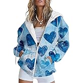 MARSVOVO Cute Love Heart Valentines Day Zip Up Hoodie Women Fashion Casual Jacket Fitted Fall Cozy Sweatshirt Over Sized