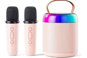 VOIJUMP Mini Karaoke Machine for Kids Adults, Portable Bluetooth Karaoke Speaker with 2 Wireless Microphones,MP3 Music Player for Girls Boys 3-11,12+ Years Old, Gifts for Family Home Birthday Party