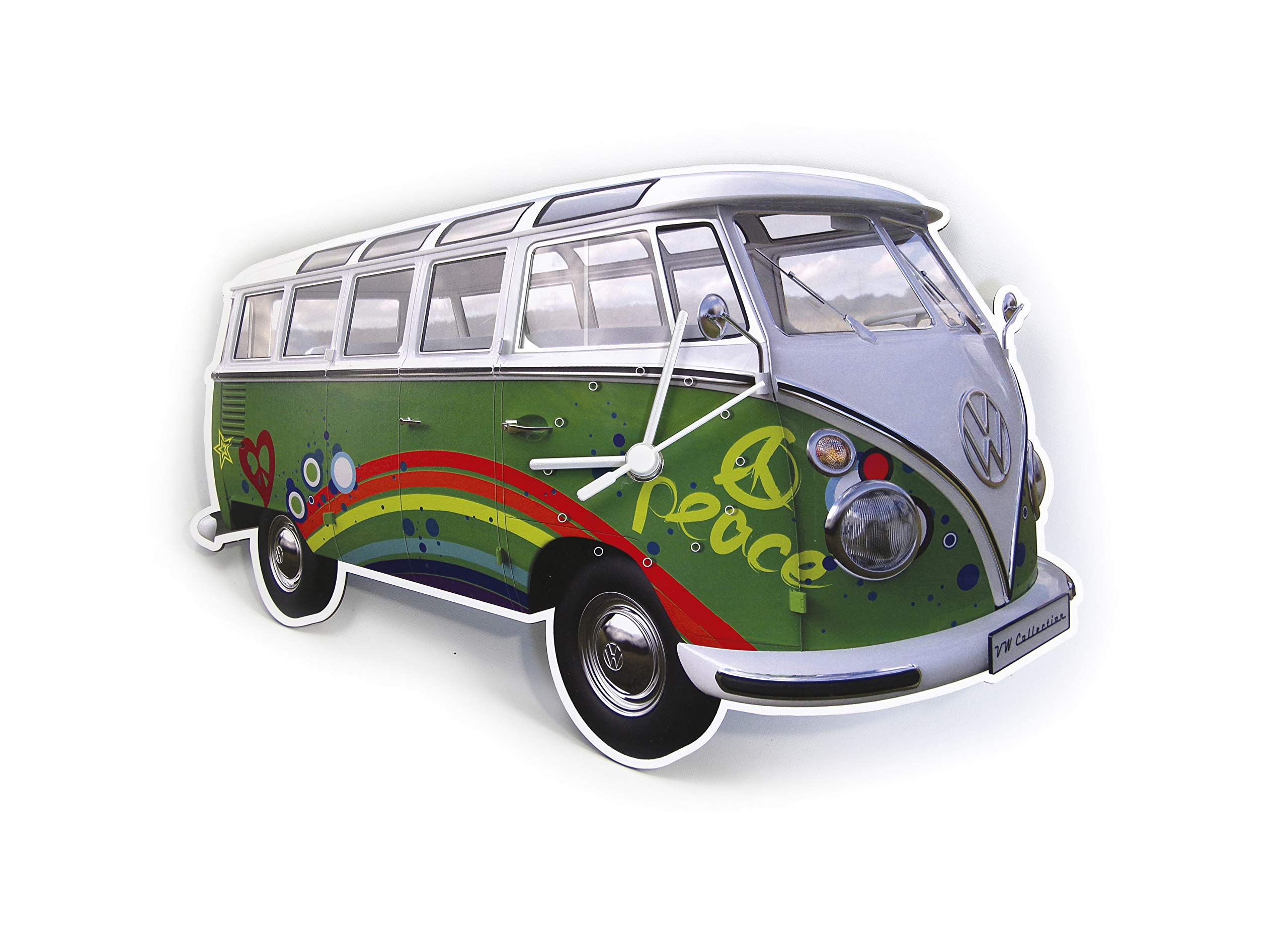 BRISA VW Collection - Volkswagen Wall Workshop Clock Timepiece in T1 Bus Campervan Design (Peace/Multicolor)