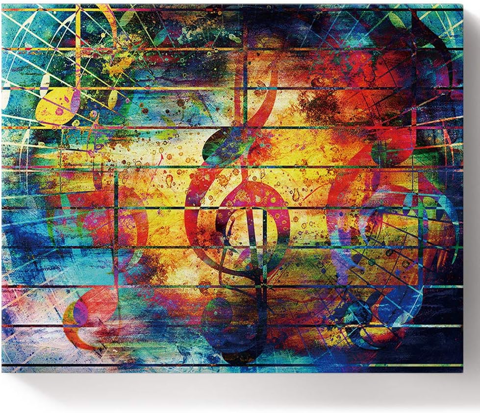 Paint by Numbers Kits 16" x 20", DIY Oil Painting for Kids Adults Beginner Retro Colorful Wooden Board Music Symbol Canvas Wall Art for Living Room Bedroom