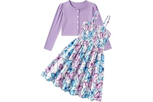 RAISEVERN Girls Casual Adjustable Strap Sleveless Dress Cardigan Set Size 5-12Y