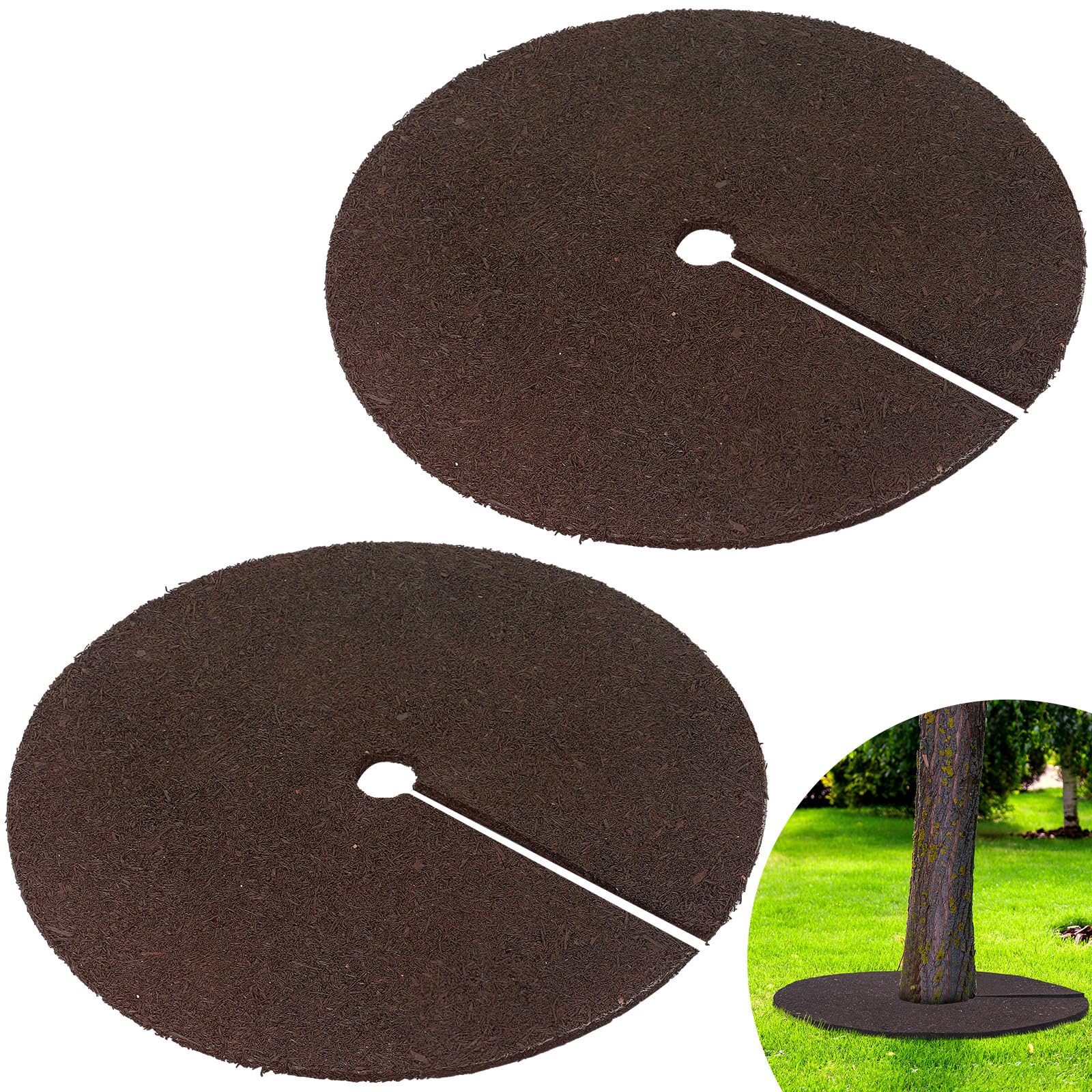 Photo 1 of Peryiter 2 Pcs 36" Rubber Mulch Tree Ring Heavy Duty Tree Weed Barrier Ring Protectors Mulch Mat Landscaping Round Root Barrier for Weed Grass Control Root Protection (Brown)