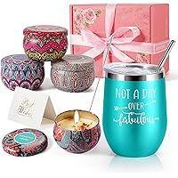 Birthday Gifts for Her - Insulated Wine Tumbler and Candles Gift Set 4 Pack Gifts for Women Mom Sister Friends Female…