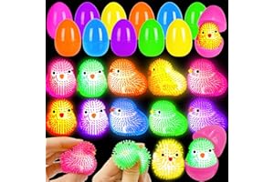 Olixmlya 12 Pack Easter Egg Fillers Chick LED Puffer Balls ,LED Light up Toys Flashing Spiky Toys Bulk Glow in The Dark for Kids Boys Girls Classroom Prizes Easter Basket Stuffers Party Favors