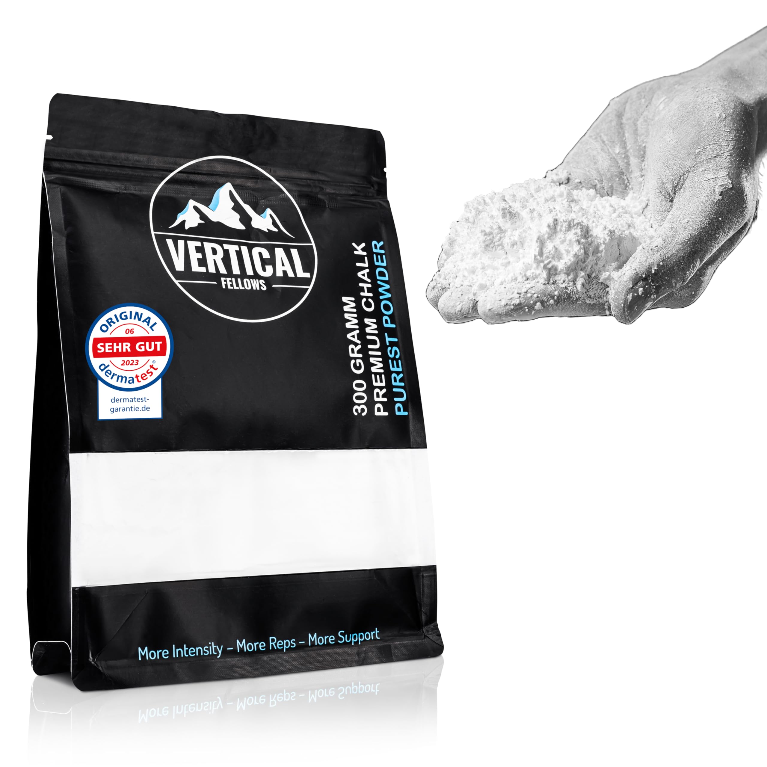 VERTICAL FELLOWS Chalk fine 300g DERMATEST very good climbing chalk, climbing chalk, magnesia for climbing, bouldering (powder, 300g)