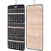BAGSMART Hanging Necklaces Organizer Jewelry Holder Storage Roll with Hanger Metal Hooks Double-Sided Jewelry Organizer for Necklaces, Bracelets on Closet, Wall, Door, 1 piece, Large Black