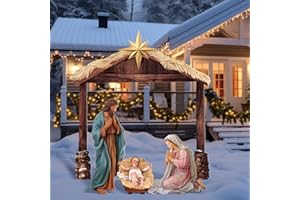 Cinnvoice 4 Pcs Large Christmas Nativity Scene Outdoor 45'' Holy Family Jesus Joseph Mary Sheep Outdoor Yard Decoration Weatherproof PVC Christian Outside Stable Decor Sets for Front Yard Lawn Sign