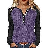 JomeDesign Womens Sweaters V Neck Long Sleeve Shirts Color Block Loose Casual Fall Tops 2025 Trendy Outfits S-2XL