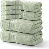 REDKISS Green Towel Set of 8-100% Cotton Luxury Bath Towels Set for Bathroom, 600 GSM Highly Absorbent Bathroom Towel with 2 Large Bath Sheet, 2 Hand, 4 Washcloths, Green Shower Towels for Dorm