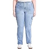 YMI Womens YMI Jeans Women's Plus High Rise Elastic Waist Cargo Straight Leg Jeans