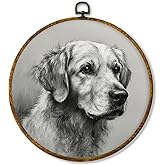 Hiuwevt Vintage Golden Retriever Round Wall Art Decor, Golden Retriever Gifts for Women Framed Canvas Prints, Dog Round Wall 