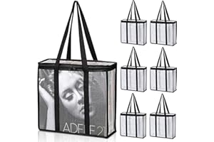 Facmogu 6 Pack Vinyl Storage Carrying Bag, Clear LP Vinyl Organizer - Holds About 220 Albums In Total, Waterproof Mesh Zip Bag Dustproof LP Record Storage Carrying Case w/ 2-Way Zipper Closure
