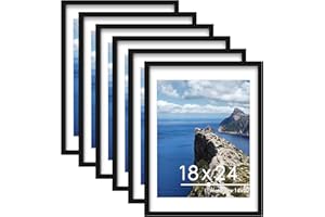 PEALSN 18x24 Poster Frame Set of 6, Display Pictures 16 x 20 with Mat or 18 x 24 Without Mat for Wall Mounting Display, poster frames 18 x 24 for Wall Decor, Black