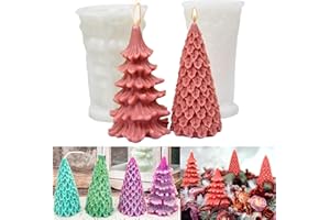 2PCS Candle Molds for Candle Making, MUHMU 3D Christmas Tree Shape Silicone Resin Epoxy Mould DIY Casting Aromatherapy Wax Candles for Party Home Eve Dinner Decor Accessories, Wick, Holder, Needle