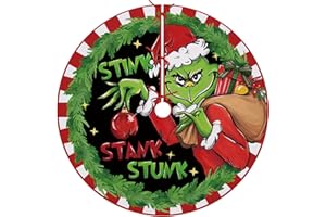Fzbali Stink Stank Stunk Small Christmas Tree Skirt 24 Inches Lace-up Miniature Artificial Xmas Tabletop Tree Skirt, Green Holiday Mini Indoor Decoration Tiny Home Decor for Slim Pencil Trees 3-4 Ft