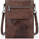 VIMUTI Small Crossbody Purse for Women, Vegan Leather Multi Pocket Bag with Adjustable Strap Embossed Travel Shoulder Bag